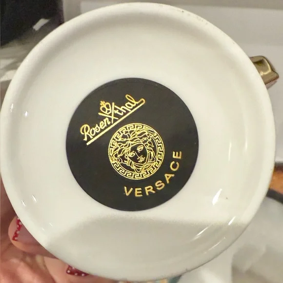 RARE Versace Rosenthal Collab Gold Trim Pink & Blue Mug Set New in Box - Picture 14 of 15